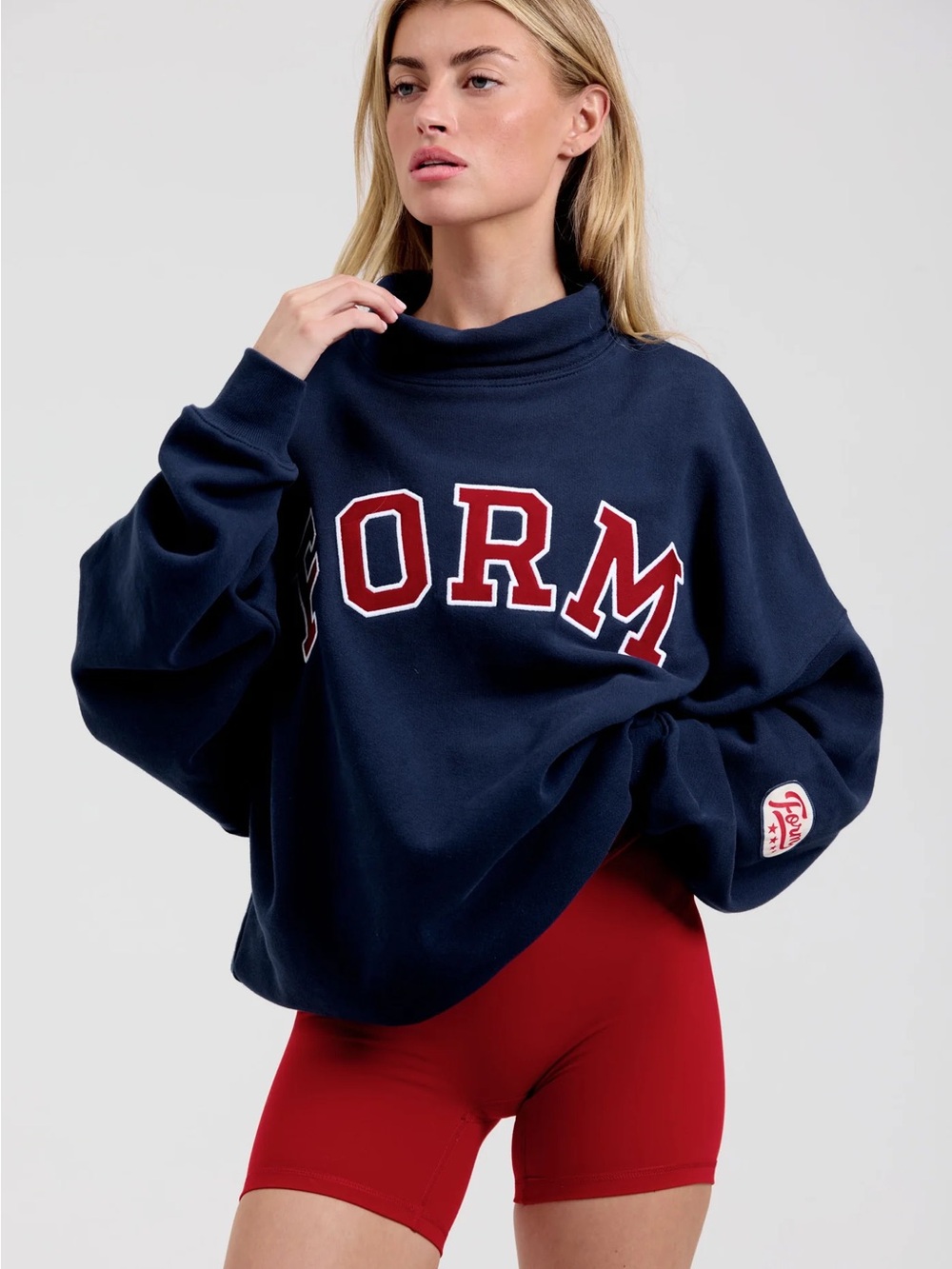 FORM Oversized Navy Pullover Sweatshirt with Red Lettering